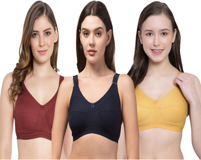 SIMLO Premium Bra Women Full Coverage Non Padded Bra(Yellow, Dark Blue, Maroon)