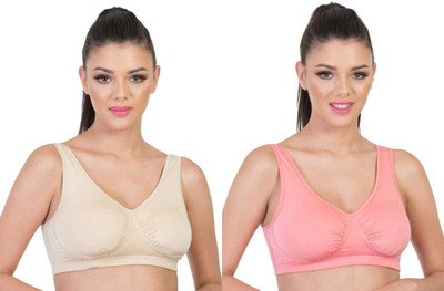 Envie Envie Women's Modal Sleeping Bra. Non-Padded, Wire-free Night Bra Women Full Coverage Non Padded Bra(Beige, Pink)