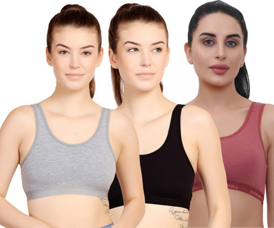 STOGBULL Cotton Lycra Sports Bra combo pack of 3 for Gym Yoga Exercise Running Workout Women Sports Non Padded Bra(Multicolor)