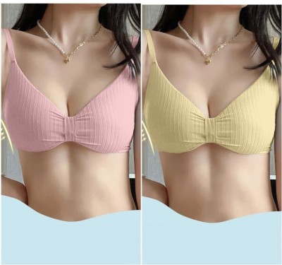 Darkaffix 3337 Bra for Women's Women T-Shirt Lightly Padded Bra(Pink, Yellow)