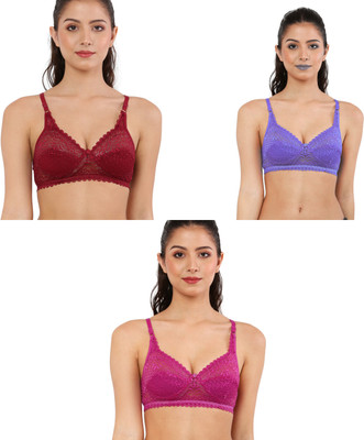 Havenhues Women Everyday Lightly Padded Bra(Maroon, Blue, Pink)