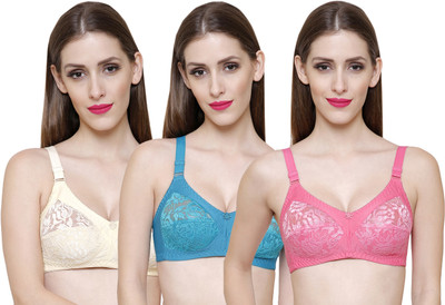 ZIVOK Solid Women Full Coverage Non Padded Bra(Red, Green, Beige)