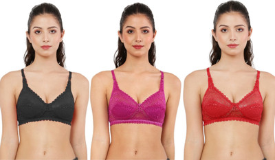 sara apparell COCKTAIL COMBO PACK 3 Women Full Coverage Non Padded Bra(Black, Maroon, Red)