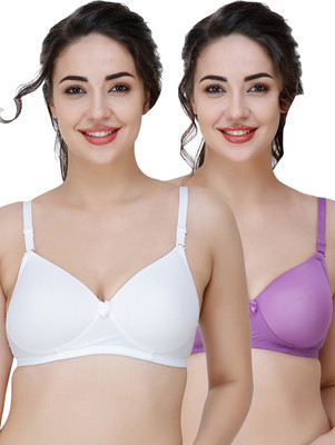 COLLEGE GIRL Hellopad ComboPO2 Women T-Shirt Lightly Padded Bra(White, Purple)