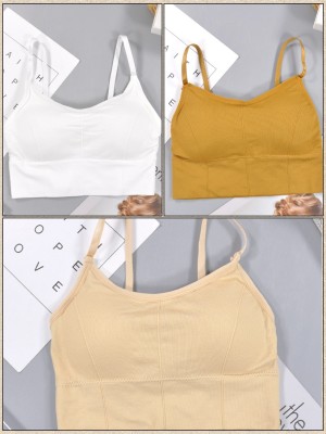 texello Women T-Shirt Lightly Padded Bra(White, Yellow, Beige)