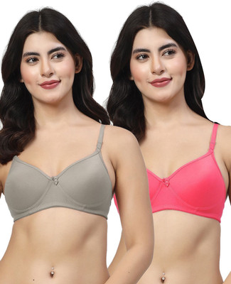 LILY maofcigam Women T-Shirt Heavily Padded Bra(Grey, Red)