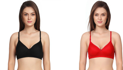 Thread sutra Women T-Shirt Lightly Padded Bra(Black, Red)