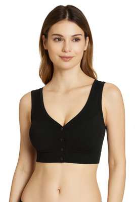 Hpa Front Open Sports Bra for Girls & Women | Lightly Padded Full Coverage Bra Women Sports Lightly Padded Bra(Black)