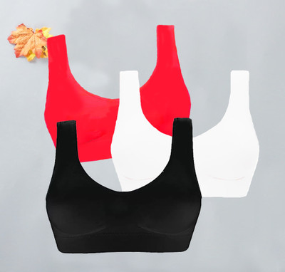 DreamBe Pack of 3 Girls Non Padded full Coverage stretchable sports Bra (Multicolor) Women Sports Non Padded Bra(Multicolor)