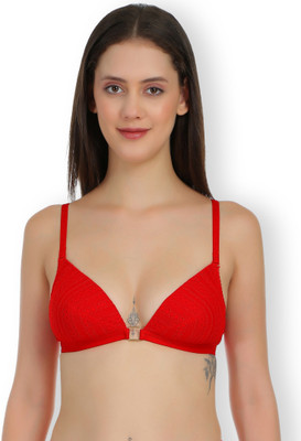 DreamBe DreamBe 1 Pc Squre Metal Pc Half Coverage Lightly Padded Net Plunge Bra-DB2802 Women Plunge Lightly Padded Bra(Red)