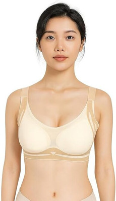 Goness Oripower Lightly Padded | Full Coverage | Non-Wired Seamless Sports Bra Women Sports Lightly Padded Bra(Beige)