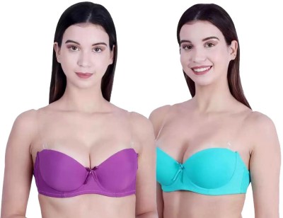 Pink PixiesCreation Women Balconette Lightly Padded Bra(Light Green, Purple)