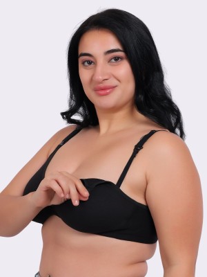 Fabme Plus Size Women Maternity/Nursing Non Padded Bra(Black)