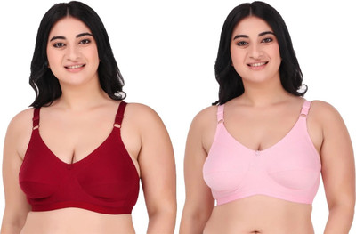 Winsure Winsure Womens Full Coverage B Cups Bra Women Full Coverage Non Padded Bra(Pink, Maroon)