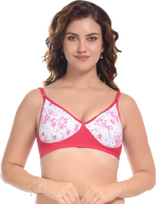 FIMS Women Cotton Blend Floral Print T-shirt Bra Pack of 1 Pink Women T-Shirt Non Padded Bra(Pink)