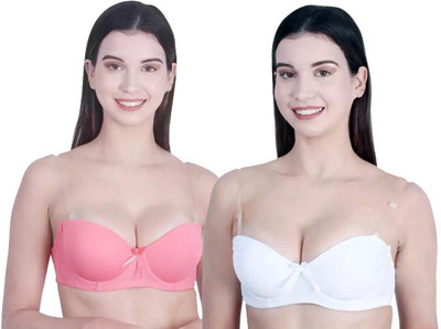 HouseOfCommon Women Balconette Lightly Padded Bra(White, Pink)