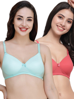 COLLEGE GIRL Hellopad ComboPO2 Women T-Shirt Lightly Padded Bra(Green, Red)