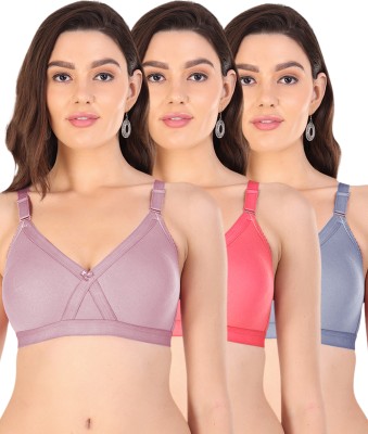 Arc de Shapes Women Cotton Blend Everyday Cross Fit Bra with Adjustable Strap PCK 3 Women T-Shirt Non Padded Bra(Blue, Orange, Maroon)