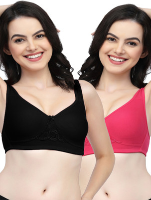COLLEGE GIRL CG1214 Double Layered Women T-Shirt Non Padded Bra(Black, Pink)