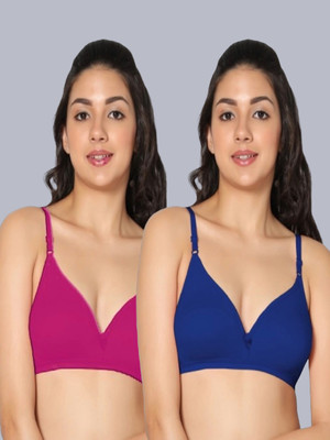 Eden EDEN02ROYALBLUEMAGENTA Women T-Shirt Non Padded Bra(Dark Blue, Pink)
