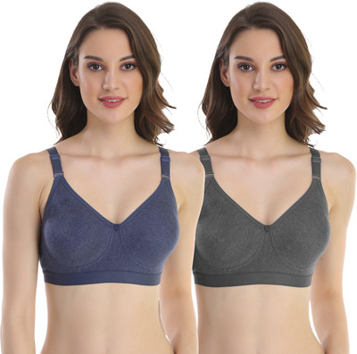 POOJA RAGENEE Double Layer Cotton Blend Women Full Coverage Non Padded Bra(Blue, Grey)