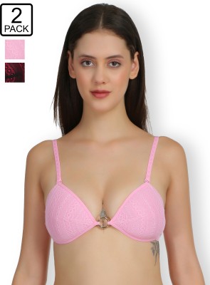 Selfcare Womens Fancy Half Coverage Plunge Bra Women Everyday Lightly Padded Bra(Pink, Pink)