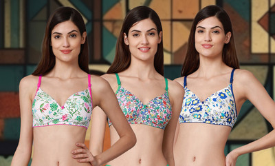 Cup's-In C-Riopd Bra Women Minimizer Lightly Padded Bra(Pink, Green, Blue)
