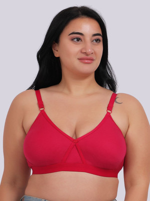 Fabme Plus Size Women Full Coverage Non Padded Bra(Red)