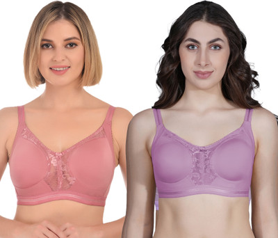 Ladyland Women full coverage front net bra Women T-Shirt Non Padded Bra(Orange, Purple)