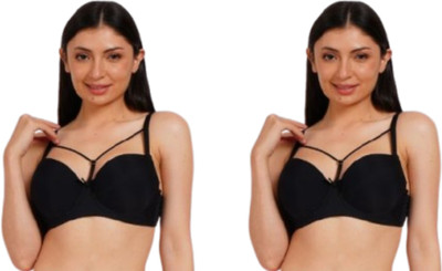 Ksvry Combo Pack of Two Women's Wired Padded Bra Women Push-up Lightly Padded Bra(Black)