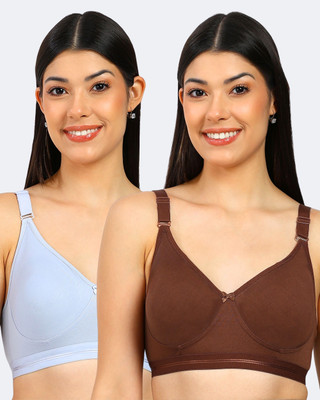 TOFTY Women T-Shirt Non Padded Bra(Brown, Light Blue)
