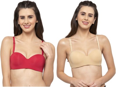 Wave Fashion Women Balconette Lightly Padded Bra(Red, Beige)