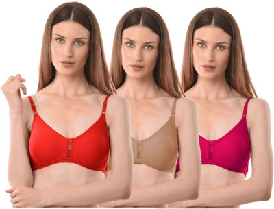Vanila Seamless Cotton Bra for Women & Girls Comfortable & Supportive Bra Women Everyday Non Padded Bra(Red, Beige, Pink)