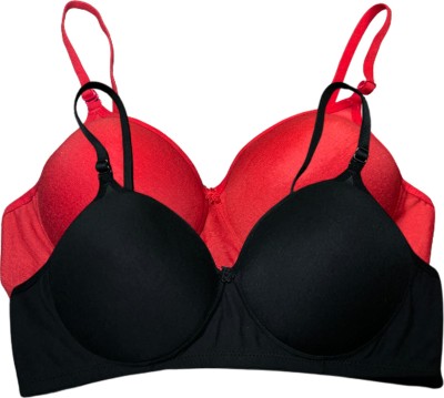 KGN RETINA PADDED BRA Women Push-up Lightly Padded Bra(Black, Red)