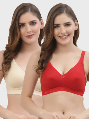 Floret Floret Women Non Padded & Non-Wired Full Coverage T Shirt Bra Women T-Shirt Non Padded Bra(Red, Beige)