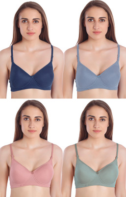 MIESTILO Seamless Molded Women T-Shirt Lightly Padded Bra(Blue, Pink, Green, Dark Blue)