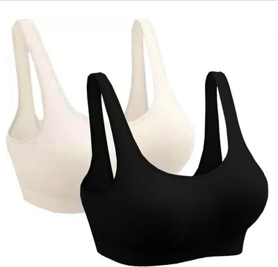 SWATIK Women Sports Non Padded Bra(Black, White)