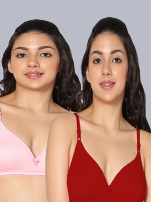 Eden EDEN02PINKRED Women T-Shirt Non Padded Bra(Pink, Red)