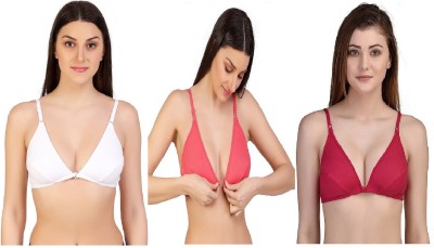 Desiprime Stylish B Cup Front Open Bra Set of 3 Women Push-up Non Padded Bra(White, Orange, Red)