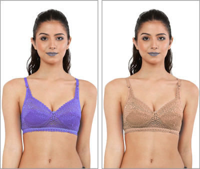 Havenhues Women Everyday Lightly Padded Bra(Blue, Beige)
