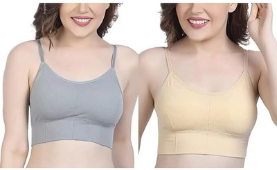 Jiyancreation Light to Medium Support Bra Women Sports Lightly Padded Bra(Grey, Beige)
