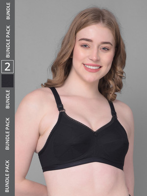 Dollar Pack of 2 Cotton Wire-Free Full Coverage Everyday Support Women Everyday Non Padded Bra(Black)