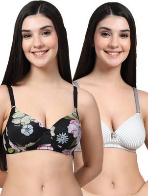 Erican ERPAD Women T-Shirt Lightly Padded Bra(Black, Grey)