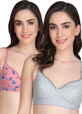 Liigne Printed Padded Bra (Pack Of 2) Women Full Coverage Lightly Padded Bra(Pink, Grey)