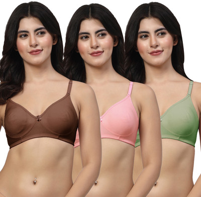 LILY akinos Women T-Shirt Non Padded Bra(Brown, Pink, Green)