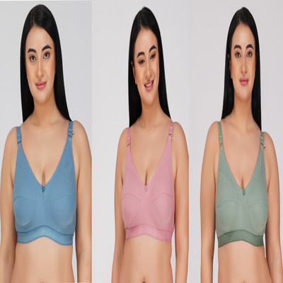 Dulcinea Women T-Shirt Non Padded Bra(Blue, Pink, Green)