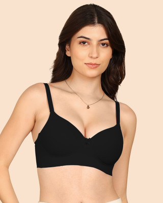 KOMLI Komli Bonded Polyamide Full Coverage Padded Bra Women T-Shirt Lightly Padded Bra(Black)