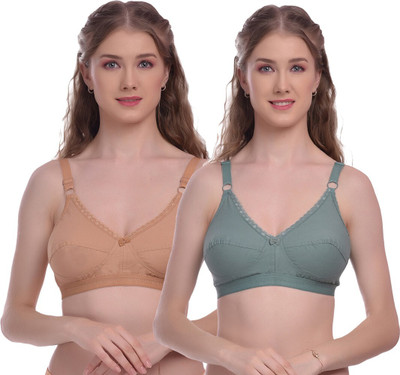 elina Women Full Coverage Non Padded Bra(Beige, Green)