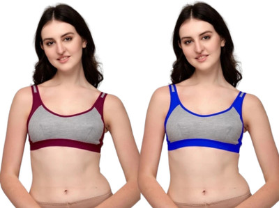 SHRIDHI ENTERPRISES Women Solid Non Padded Sports Bra For Workout ( Multicolor ) Pack of 2 Women Everyday Non Padded Bra(Multicolor)