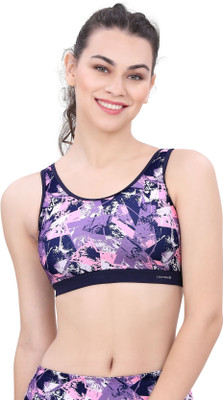 Lactra U-Back Printed Sports Bra Women Sports Lightly Padded Bra(Blue)